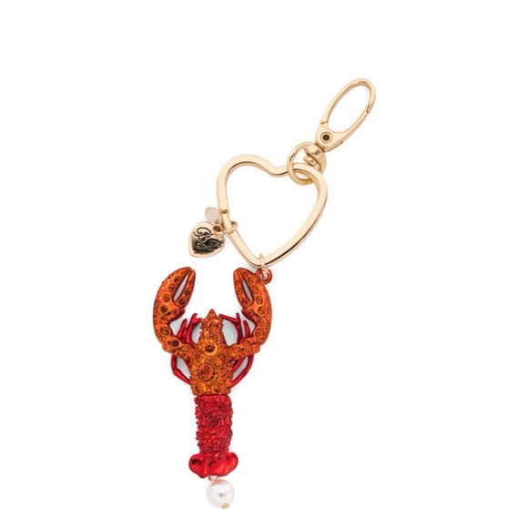 Betsey Johnson Accessories - Betsey Johnson Whimsical Red Lobster Keychain Dangling Pearl & Gold Heart